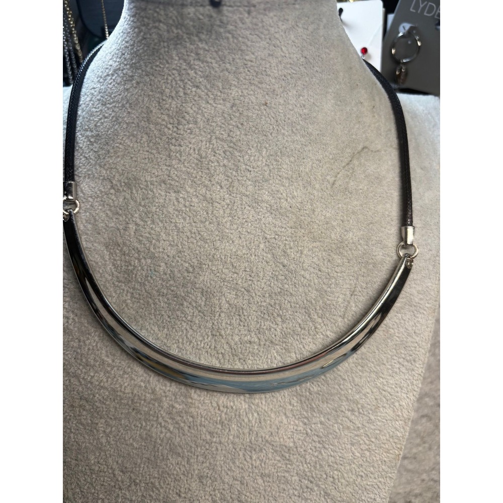 #31. Silver Tone Curved Metal Bar Torque Collar Choker Necklace